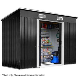 PlantCraft Galvanised Steel Garden Shed 2.38 x 1.31 x 1.82m, with 2 Sliding Doors, 2 Air Vents, Skillion Roof, Floor Frame - RnR Galore