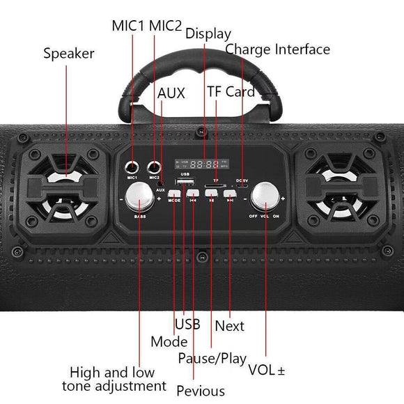 Portable Wireless Speaker - FM Radio, USB/TF Playback, AUX Input, Microphone Support & 2000mAh Battery(Blue and black) - RnR Galore