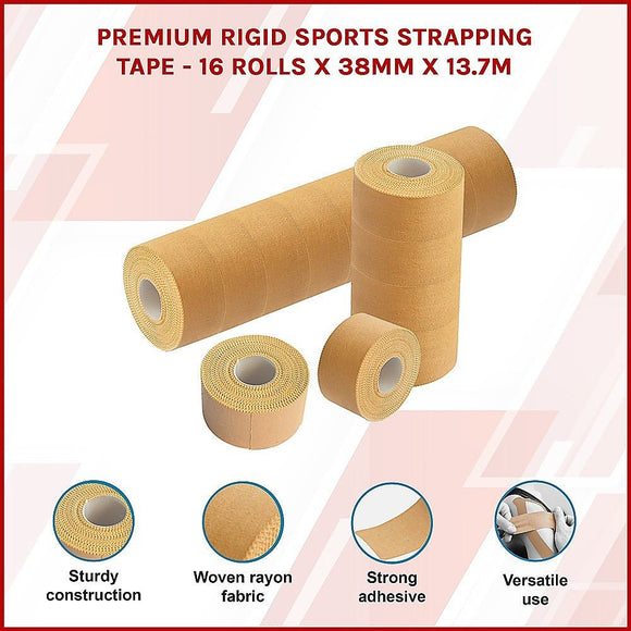 Premium Rigid Sports Strapping Tape - 16 Rolls x 38mm x 13.7m - RnR Galore