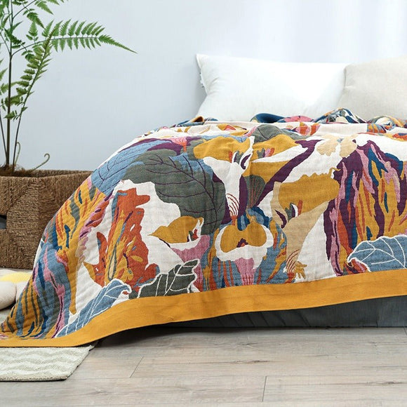 Pure Cotton Multi - Layer Gauze Blanket(Classic A, 150 cm x 200 cm) - Lightweight, Ultra - Breathable, and Moisture - Wicking Summer Quilt for Hot Sleepers - RnR Galore