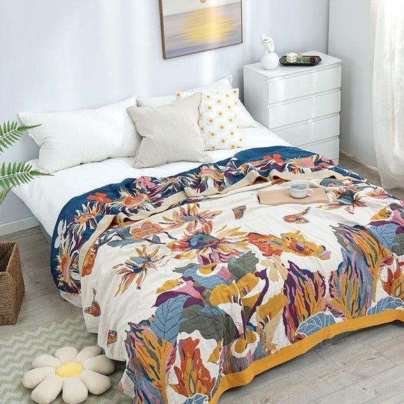 Pure Cotton Multi - Layer Gauze Blanket(Classic A, 230 cm x 200 cm) - Lightweight, Ultra - Breathable, and Moisture - Wicking Summer Quilt for Hot Sleepers - RnR Galore