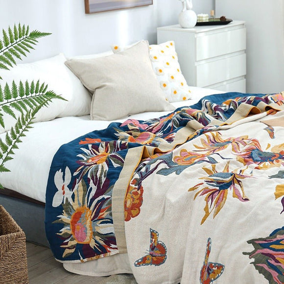 Pure Cotton Multi - Layer Gauze Blanket(Classic B, 240 cm x 240 cm) - Lightweight, Ultra - Breathable, and Moisture - Wicking Summer Quilt for Hot Sleepers - RnR Galore