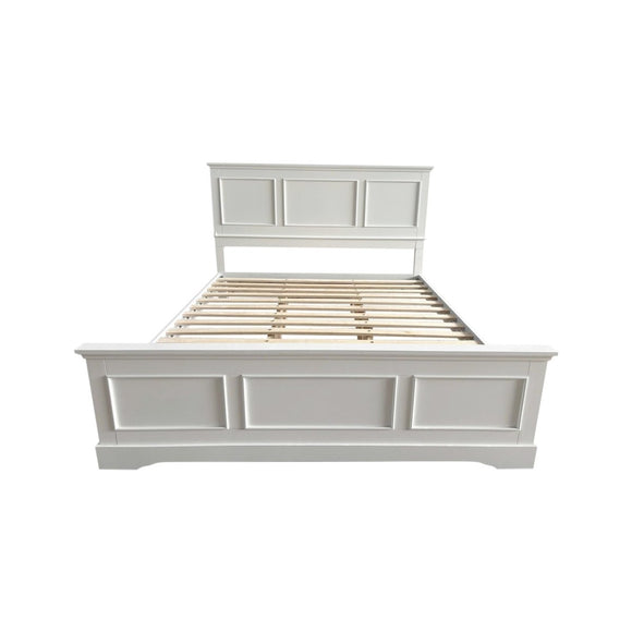 Queen Bed Frame in Solid Wood with Slats Support in White colour - RnR Galore
