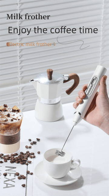 Rechargeable 3 - in - 1 Handheld Milk Frother Set - Electric Whisk with Egg Beater & Mixing Hook - 3 Speed Adjustable Foam Maker for Coffee, Lattes, Baking & Baby Food (White) - RnR Galore