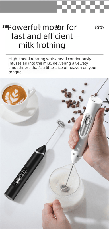 Rechargeable Electric Milk Frother Handheld - 3 Speed Adjustable Foam Maker with 2 Stainless Steel Whisks - Portable Coffee Mixer & Egg Beater for Flat Whites, Lattes & Baking (White) - RnR Galore