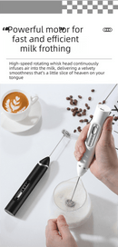 Rechargeable Electric Milk Frother with Metal Stand - Handheld Foam Maker & Egg Beater Set - 3 Speed Mixer with 2 Stainless Steel Whisks for Flat Whites, Lattes & Baking (White) - RnR Galore