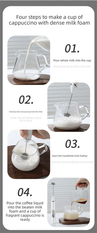 Rechargeable Electric Milk Frother with Metal Stand - Handheld Foam Maker & Egg Beater Set - 3 Speed Mixer with 2 Stainless Steel Whisks for Flat Whites, Lattes & Baking (White) - RnR Galore