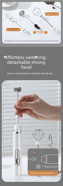 Rechargeable Electric Milk Frother with Metal Stand - Handheld Foam Maker & Egg Beater Set - 3 Speed Mixer with 2 Stainless Steel Whisks for Flat Whites, Lattes & Baking (White) - RnR Galore
