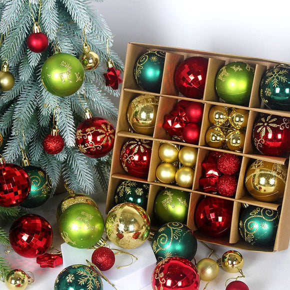 Red and white 44 - Piece Assorted Christmas Baubles Set with Elegant Designs in Wooden Gift Box - 3 - 6cm Decorative Ornaments for Tree, Home & Holiday Display - RnR Galore