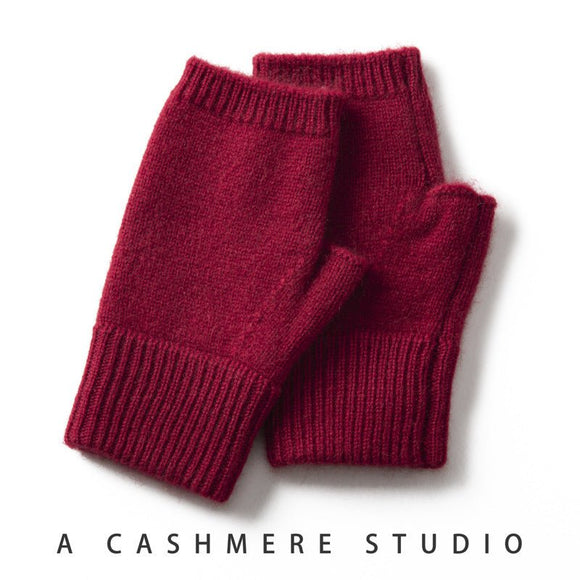 Red Color Block Cashmere Fingerless Gloves for Women Autumn Winter Outdoor Cold Protection Warm Knitted Gloves - RnR Galore