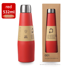 Red Premium 304 Stainless Steel Vacuum Insulated Water Bottle - 532ml Large Capacity Sports Flask with 12 - 24 Hour Thermal Retention, Leak - Proof Portable Travel Mug for Gym, Office, Car and Outdoor Activities - RnR Galore