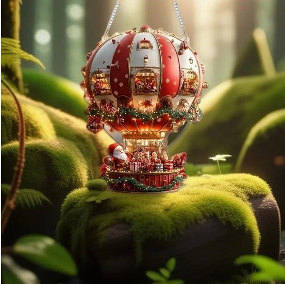 Red Whimsical Santa's Hot Air Balloon Ornament - 2D Flat Acrylic Hanging Decoration for Wall & Tree - RnR Galore