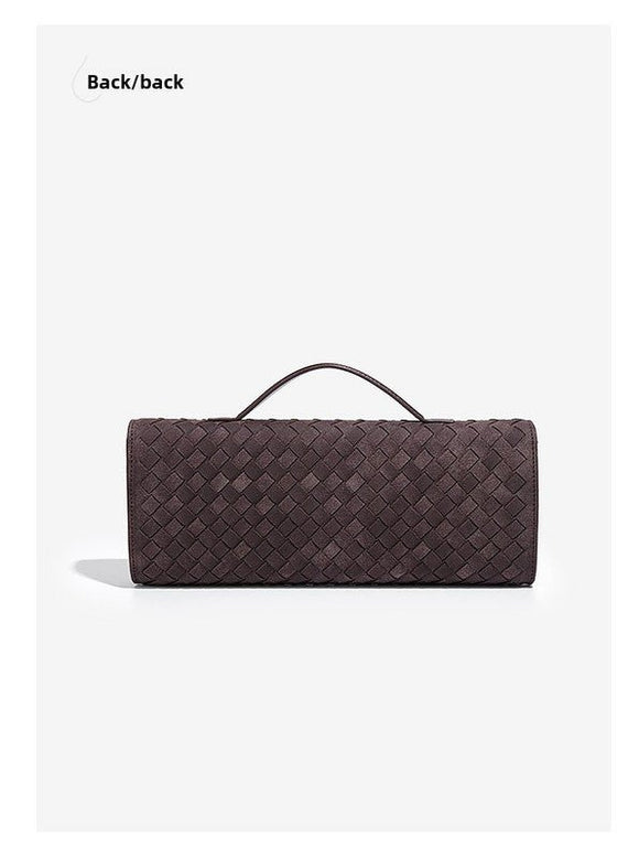 Retro Woven Baguette Handbag for Women Suede Texture PU Leather Shoulder Crossbody Bag Elegant Evening Clutch Black - RnR Galore