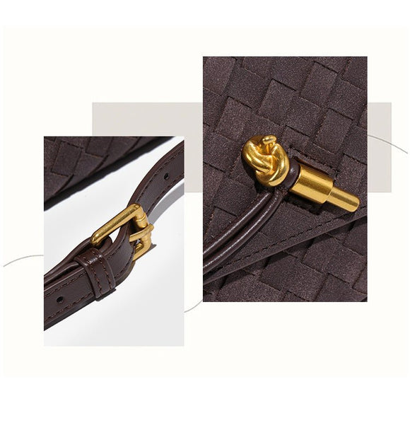 Retro Woven Baguette Handbag for Women Suede Texture PU Leather Shoulder Crossbody Bag Elegant Evening Clutch Brown - RnR Galore