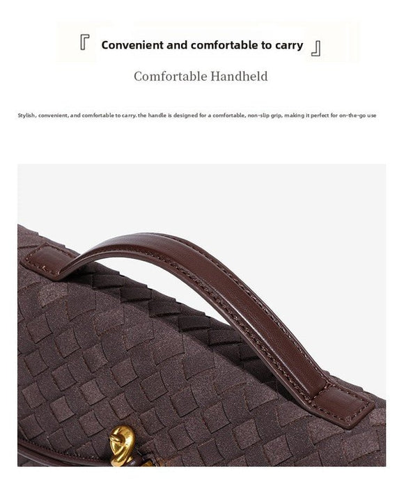 Retro Woven Baguette Handbag for Women Suede Texture PU Leather Shoulder Crossbody Bag Elegant Evening Clutch Brown - RnR Galore