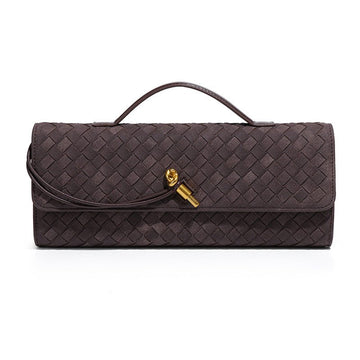 Retro Woven Baguette Handbag for Women Suede Texture PU Leather Shoulder Crossbody Bag Elegant Evening Clutch Coffee Brown - RnR Galore