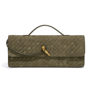 Retro Woven Baguette Handbag for Women Suede Texture PU Leather Shoulder Crossbody Bag Elegant Evening Clutch Olive green - RnR Galore