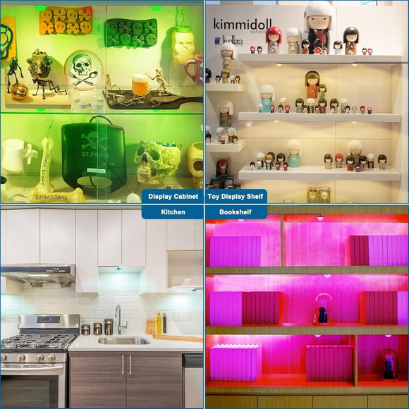RGB Single LED Kitchen Under Cabinet Puck Light,Color Changing LED Under Cabinet Lights Kit,Aluminum Slim Multi Color Wired Display Cupboard Light for Kitchen 2 PCS - RnR Galore