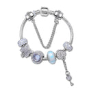 Rhinestone Cat's Eye Glass Bead Charm Bracelet - Heart Lock Pendant(16cm) - RnR Galore