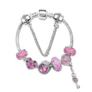 Rhinestone Heart & Bead Alloy Plated Bracelet with Happy Lock Pendant(20cm) - RnR Galore