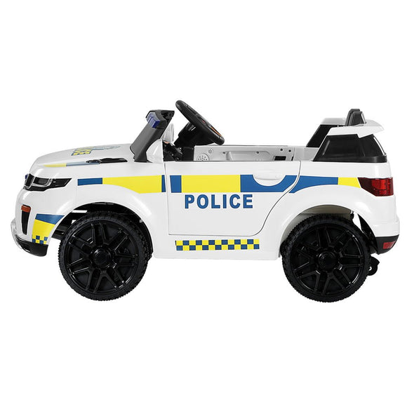 Rigo Kids Electric Ride On Patrol Police Car Horn Music Remote White - RnR Galore