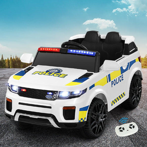 Rigo Kids Electric Ride On Patrol Police Car Horn Music Remote White - RnR Galore