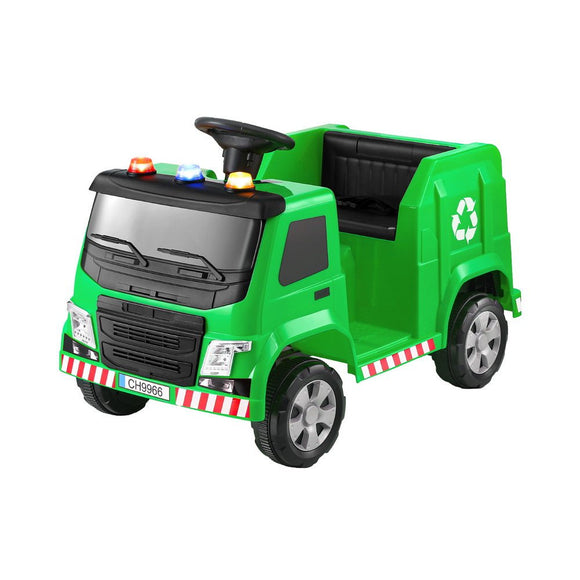 Rigo Kids Ride On Car Garbage Truck Police Light 12V Electric Toys Cars Green - RnR Galore