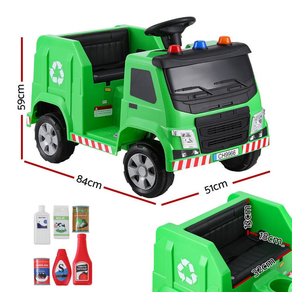 Rigo Kids Ride On Car Garbage Truck Police Light 12V Electric Toys Cars Green - RnR Galore
