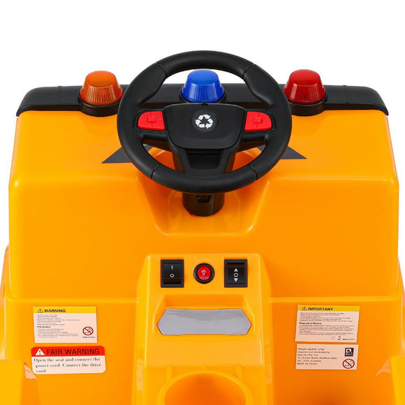 Rigo Kids Ride On Car Garbage Truck Police Light 12V Electric Toys Cars Yellow - RnR Galore