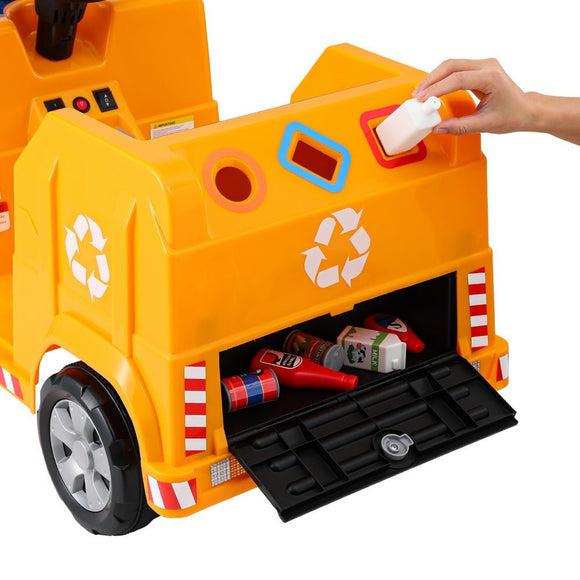 Rigo Kids Ride On Car Garbage Truck Police Light 12V Electric Toys Cars Yellow - RnR Galore