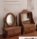 Round Mirror with Drawer Orbicular Wooden Tabletop Vanity Mirror Elegant Design - RnR Galore