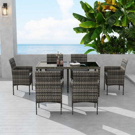 Rural Style Outdoor Grey Wicker 6 Seater Dining Set - RnR Galore
