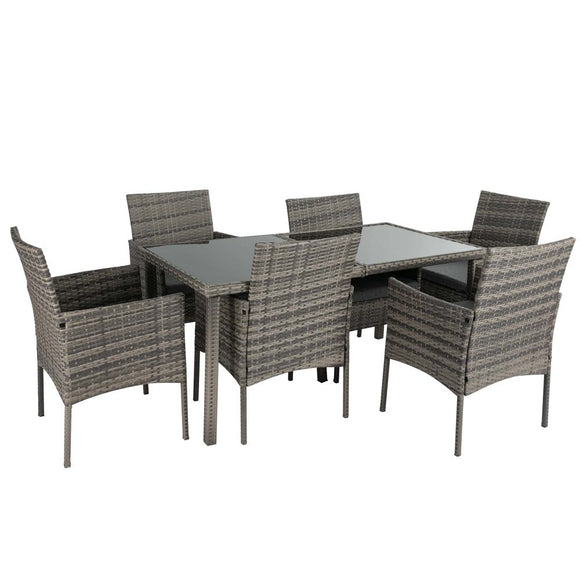 Rural Style Outdoor Grey Wicker 6 Seater Dining Set - RnR Galore