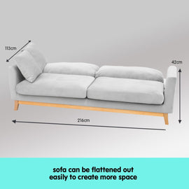 Sarantino 3 Seater Faux Velvet Sofa Bed Couch Furniture Light Grey - RnR Galore