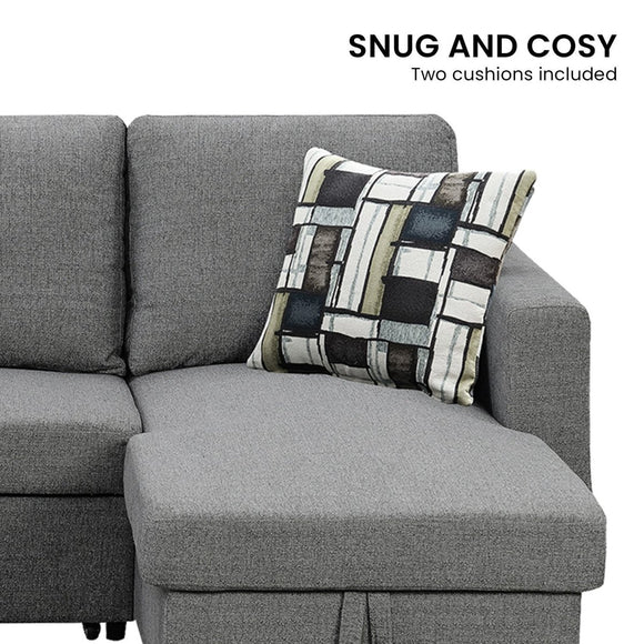 Sarantino Fontana Pullout Sofa Bed with Storage Chaise Lounge - Grey - RnR Galore