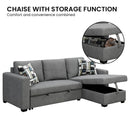 Sarantino Fontana Pullout Sofa Bed with Storage Chaise Lounge - Grey - RnR Galore