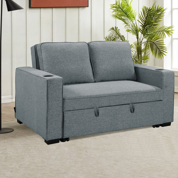 Sarantino Hoffman Linen Sofa Bed with Cushions & Cup Holders Airforce Blue - RnR Galore