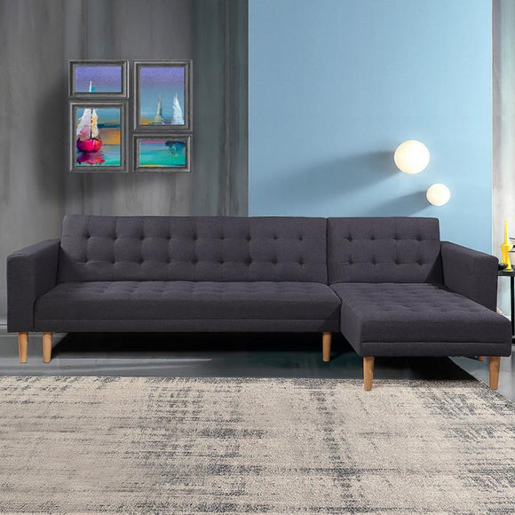 Sarantino Linen Fabric Corner Sofa Bed Couch Lounge With Chaise Furniture - Dark Grey - RnR Galore