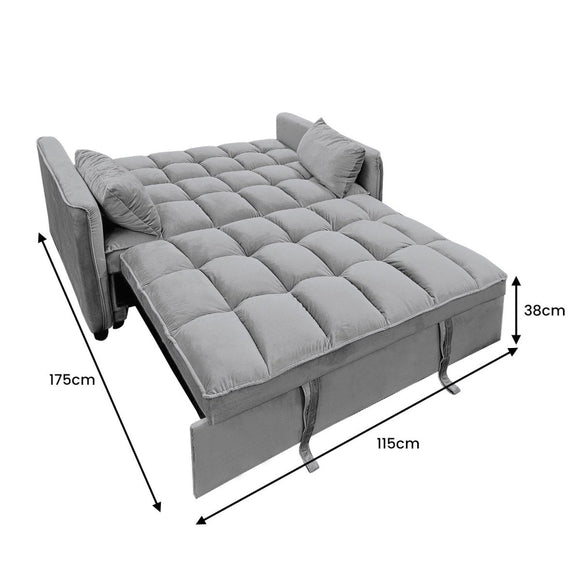 Sarantino Quincy 2 - Seater Velvet Sofa Bed in Dark Grey with Wooden Frame and Tufted Design - RnR Galore
