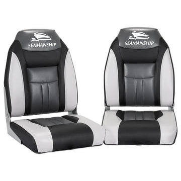 Seamanship 2X Folding Boat Seats Marine Seat Swivel High Back 12cm Padding Black - RnR Galore