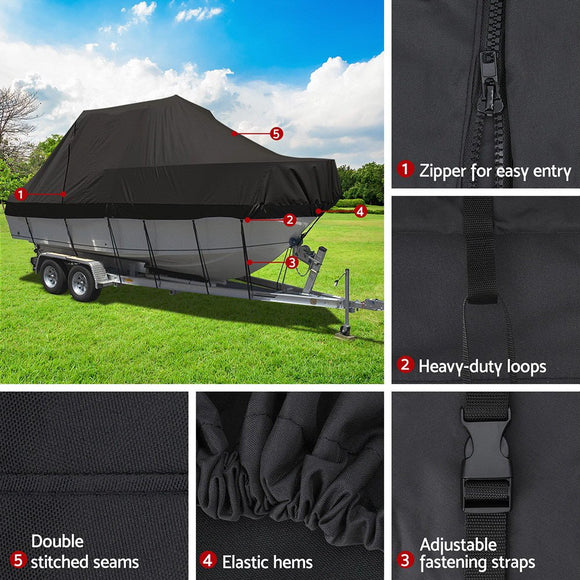Seamanship Boat Cover 19 - 21ft Trailerable Jumbo Marine Grade Heavy Duty Black - RnR Galore