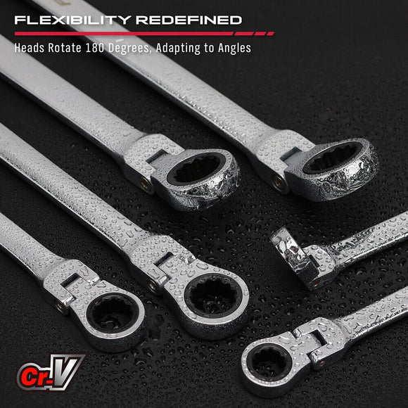 SEDY 6Pcs Extra Long Flex - Head Ratchet Spanner Set Double Box End Spanner 8 - 19mm - RnR Galore