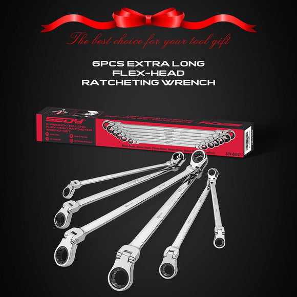 SEDY 6Pcs Extra Long Flex - Head Ratchet Spanner Set Double Box End Spanner 8 - 19mm - RnR Galore