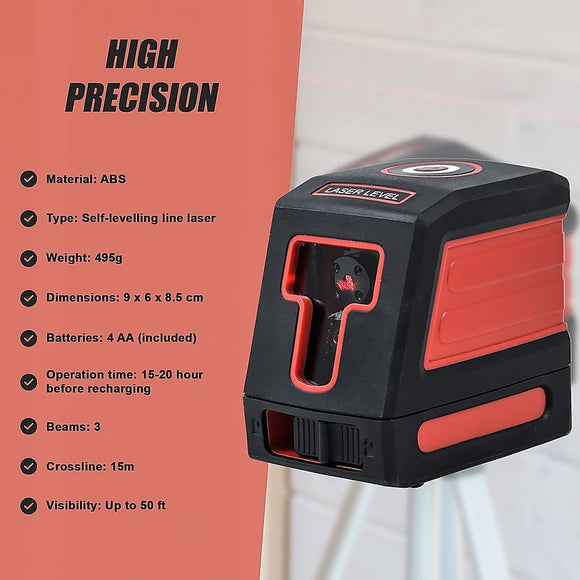Self Leveling Laser Level 15m Cross Line Line Beam Tool - RnR Galore