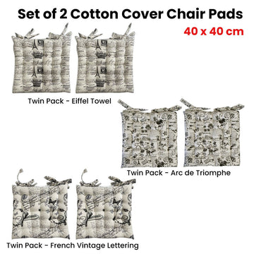 Set of 2 Cotton Cover Chair Pads 40 x 40 cm Eiffel Tower - RnR Galore