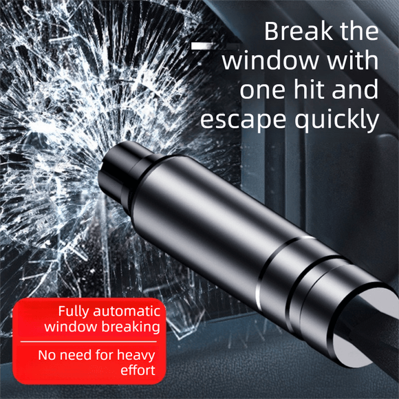Silver 2 - in - 1 Emergency Car Escape Tool - Spring - Loaded Window Breaker & Seatbelt Cutter - RnR Galore