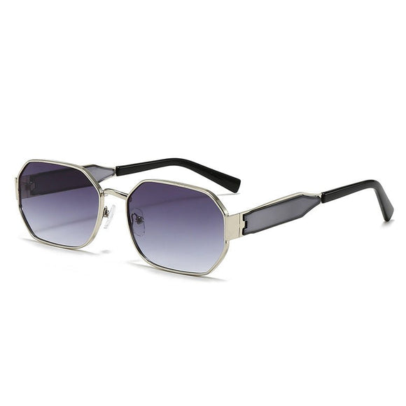 Silver Frame and Grey Lenses Modern Retro Geometric Sunglasses - Chic Metal Frame with UV400 Lenses and Black PU Leather Protective Case - RnR Galore