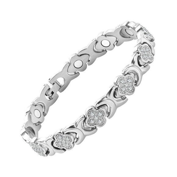 Silver New Fashion Lightweight Luxury Four - Leaf Clover Diamond Inlaid Bracelet - Alloy Magnetic Watch Band Style Bracelet for Women + Free Disassembly Tool - RnR Galore