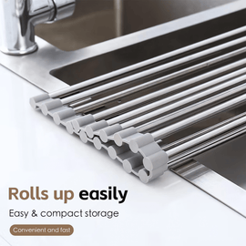 Silver Over Sink Draining Rack with Anti - Slip Grips - RnR Galore