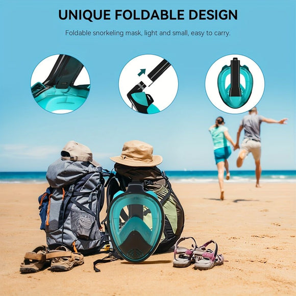 S/M Full - face silicone snorkeling mask, full - dry panoramic snorkeling mirror, camera bracket, large frame anti - leakage and anti - fog swimming mirror set for adults. - RnR Galore